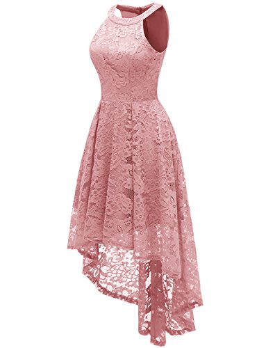 Dressystar Vokuhila Kleid Cocktail Spitzenkleid Halter Sexy Schulterfrei Ballkleid Blush M