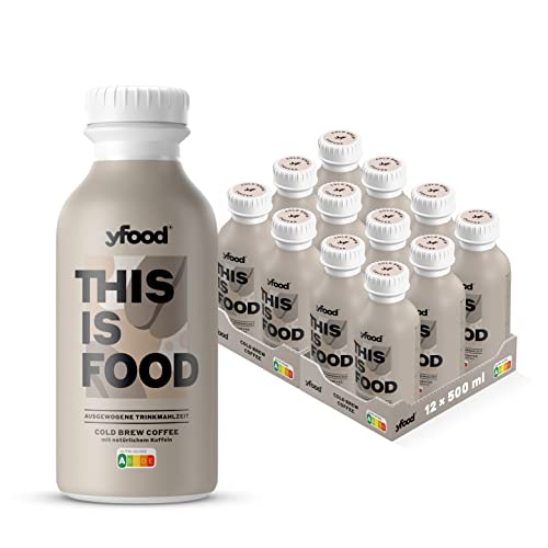 yfood Drink Cold Brew Coffee, Leckere Trinkmahlzeit für unterwegs, THIS IS FOOD Drink, 33g Protein, 26 Vitamine und Mineralstoffe, 12 x 500ml, Geschmack Kaffee