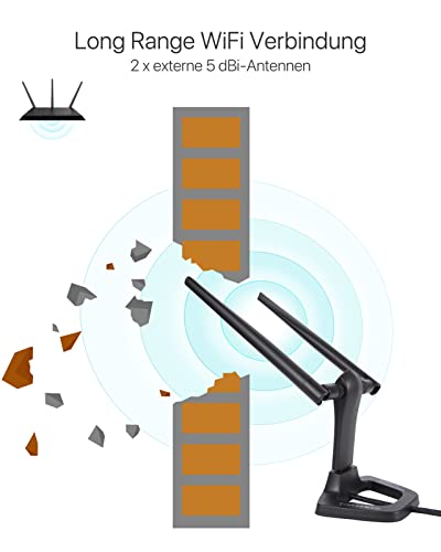 BrosTrend 1200 MBit/s USB WLAN Stick Linux für Ubuntu, Mint, Kali, Debian, Lubuntu, Xubuntu, Mate, Zorin, PureOS, Raspberry Pi 2+, Windows 11, 5GHz+ 2,4GHz, 2 X 5 dBi Wi-Fi-Antennen, USB3.0