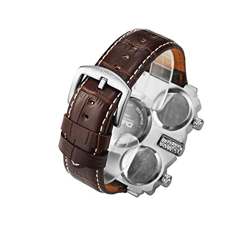 VDYXEW Retro Oulm armbanduhren Herren Uhr Steampunk Herren Armbanduhr mit Braun 3-movt Quarz Zifferblatt Braun und Lederarmband