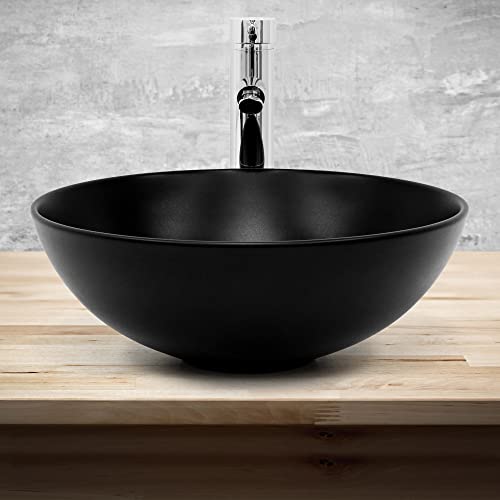 ML-Design Waschbecken aus Keramik in Schwarz Matt, Ø 40x14,5 cm, Runde Aufsatzwaschbecken, Moderne Waschtisch, Waschschale mit Abflussloch, Waschplatz Handwaschbecken, für das Badezimmer und Gäste-WC