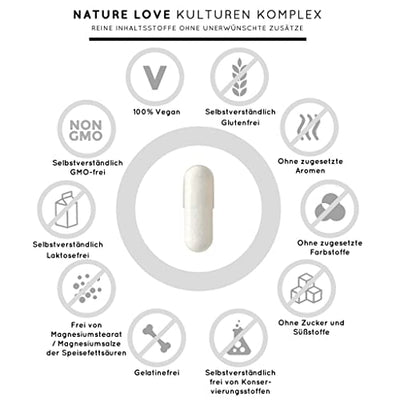 NATURE LOVE® Probiona Komplex - 20 Bakterienstämme + Bio Inulin - 180 magensaftresistente Kapseln - 2X hochdosiert: 20 Mrd KBE je Tagesdosis - Vegan, in Deutschland produziert