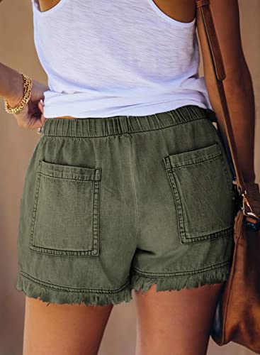 QAKEHU Damen Casual Ripped Denim Shorts Mittlere Taille Kurze Jeanshose mit Taschen NZ-Green L