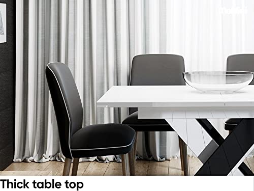 MEBLINI Esstisch Ausziehbar - Esszimmertisch Modern - Küchentisch - Säulentisch - Ausziehtisch - Dining Table - Esszimmertische - 140-180x80x75cm - Bronx - Weiß Hochglanz/Schwarz Hochglanz