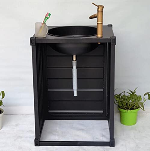 YRRA Waschtisch Stehend mit Unterschrank Moderner Waschtischschrank mit Wasserhahn und Abfluss Freistehend Badezimmer Aufbewahrungsschrank unter der Spüle 23,6 x 19,6 x 31,4 Zoll,Schwarz