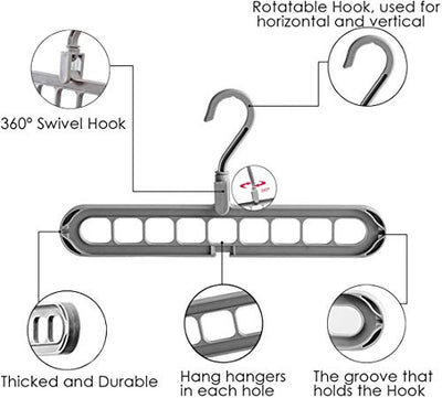 Acslam 6 Stück Kleiderbügel Platzsparende, Multi Kleiderbügel Organizer Stabil Kleiderschrank Platzsparend Schrank Bügel Raumsparbügel Clothes Hanger mit 9 Löchern (Grau-6 Stück)