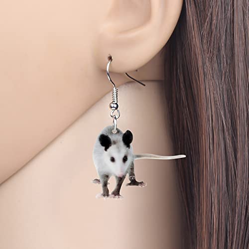 NEWEI Acryl niedlich Opossum Didelphid Ohrringe baumeln Opossum Schmuck für Damen Mädchen Charms Geschenk (Weiß)