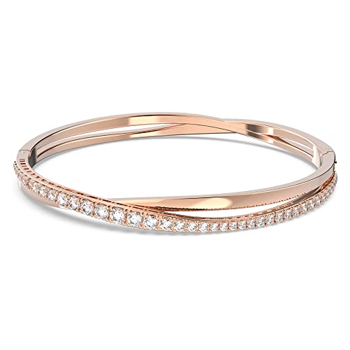 Swarovski Twist Armband, Weißer und Rosé Vergoldeter Damenarmreif mit Strahlenden Swarovski Kristallen