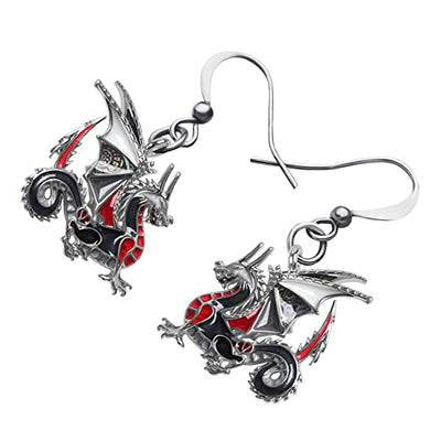 WEVENI Emaille Legierung Netter Drache Ohrringe Dinosaurier Drop Baumeln Mode Schmuck Charme Geschenk Für Frauen Mädchen Damen (Grau)