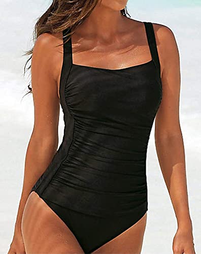 Brosloth Damen Badeanzug Badeanzüge Einteilige Bauchweg Bademode Swimsuit One Piece Push Up Badeanzüge Plus Size Badebekleidung Farbe: Schwarz Groesse:L