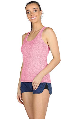 icyzone Damen Sporttop Yoga Tank Top Ringerrücken Oberteil Laufen Fitness Funktions Shirt, 3er Pack (L, Charcoal/Red Bud/Pink)