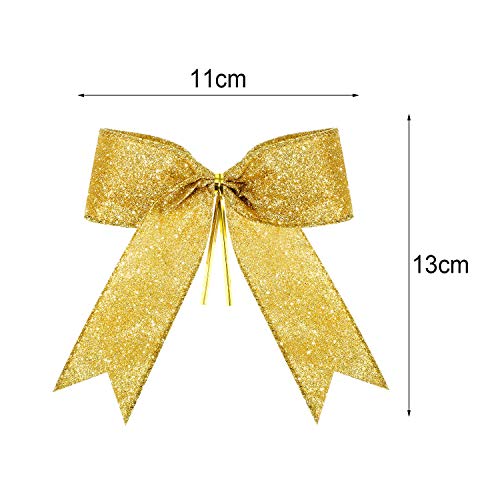 36 Stücke Glitter Fliege Christbaumschmuck Xmas Decor Weihnachtsband Bögen für Kranz Ornamente, Garland (Gold)