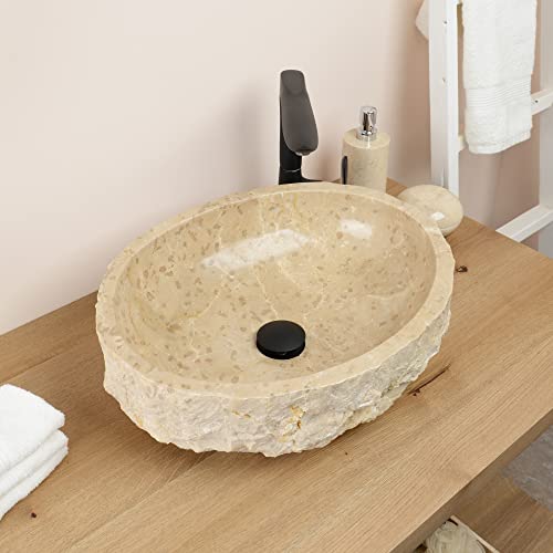 Marmor-Stein-Waschbecken EROSI 50 cm rund creme Badezimmer Naturstein Waschbecken Stein-Waschschale Aufsatz-Hand-Waschbecken WOHNFREUDEN