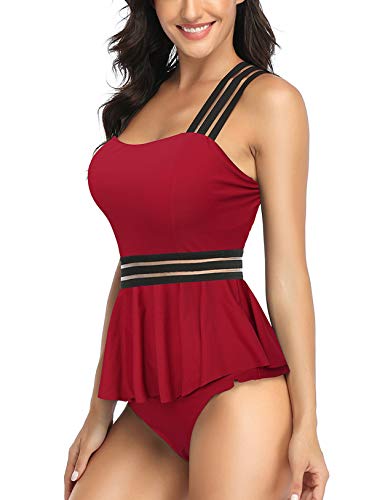 Misolin Damen Tankini 2 Stück Bademode Push Up mit hoher Taille