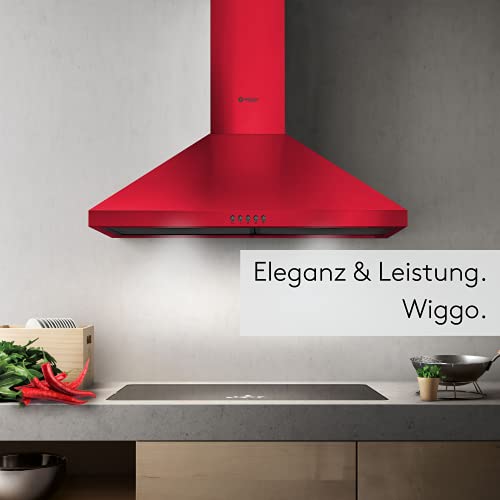 Wiggo Dunstabzugshaube 60cm I Wandhaube für Abluft oder Umluft Dunstabzug 300m³/h mit LED-Beleuchtung & 3 Leistungsstufen I Wandhaube inkl. Fettfilter & 2x Kohlefilter I Abzugshaube Rot