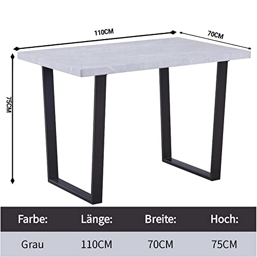 GOLDFAN Esstisch Grau Esszimmertisch Rechteckig Tisch Metall Tischbeine Industrial Style Holztisch Küchentisch für 4-6 Personen,110x70x75cm