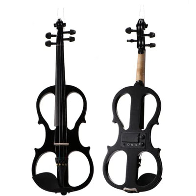 Mirio Elektrische Violine, volle Größe 4/4, schwarze elektrische Violine, Massivholz, metallisch, elektrische Geige mit Ebenholzbeschlägen für Weihnachtsgeschenk