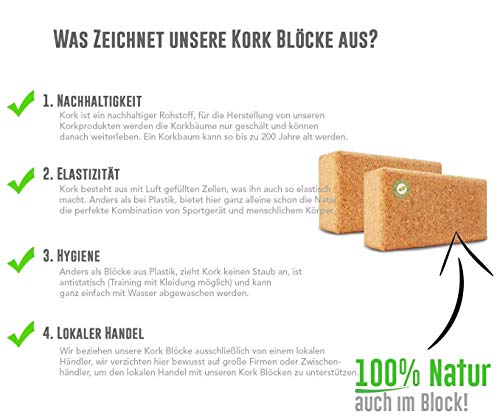 Yoga Block 2er Set Kork - EXTRA Yoga HEFT im Set - 100% Natur Hatha Klotz Nachhaltig - Ideal auch für Anfänger, Meditation Pilates, Training Zubehör Fitness Regeneration, Hilfsmittel Zwei Blöcke 75 mm