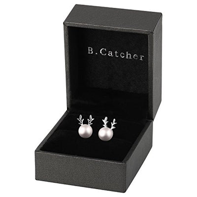 B.Catcher Ohrringe Damen Perlen S925 Silber Elch Geweih Ohrstecker 6mm S¨¹sswasser Zuchtperle Schmuck