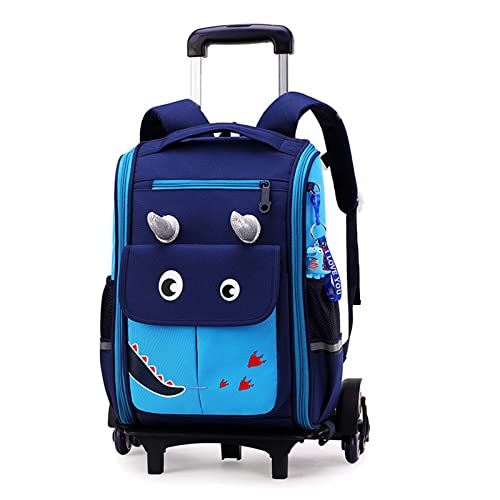 Tanou Trolley Rucksack mit 6 Rollen, 16 Zoll Leichte Schulranzen mit Rollen für Jungen in der Grundschule, Abnehmbare Schulrucksack Trolley für Schulreisen, 1-5 Klasse, Blau