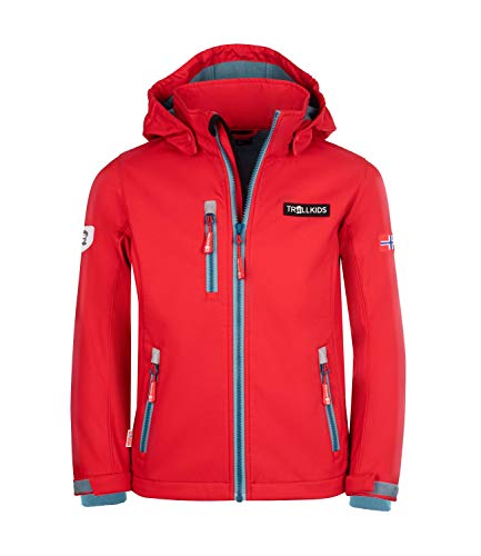 Trollkids Kinder Softshell Jacke Preikestolen, Rot/Delphinblau, Größe 92