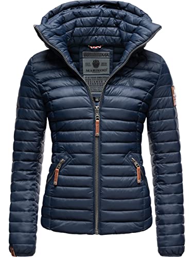 MARIKOO Damen Übergangsjacke Steppjacke mit abnembarer Kapuze Löwenbaby Navy Gr. XS