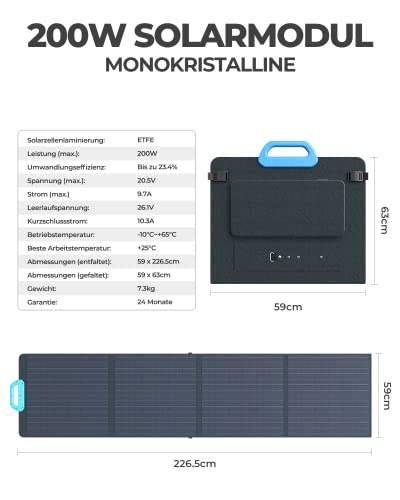 BLUETTI 200W Solar Panel, PV200 Faltbar Solarmodul für Tragbare Solargeneratoren, Photovoltaik Modul Solaranlage für netzunabhängiges System, für Garten Balkon Wohnwagen nach außen