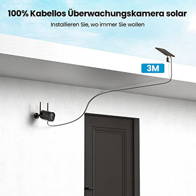 ieGeek 2K 3MP Überwachungskamera Aussen solar，Kabellos Überwachungskamera akku mit farbige 15m Nachtsicht，PIR Bewegungsmelder，Sirene und Lichtalarm, Cloud/SD Storage，IP65，2-Wege Audio，2,4 GHz