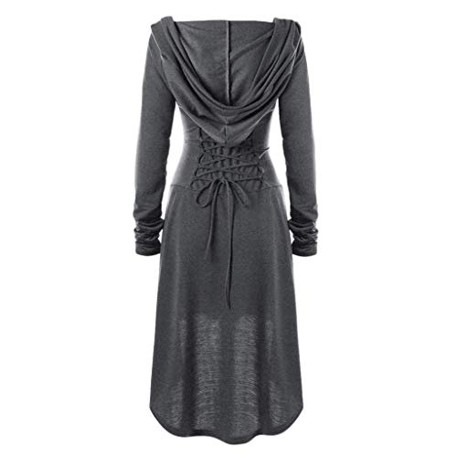 chuangminghangqi Renaissance Kostüm Damen Robe zum Schnüren Mittelalter Kleid mit Kapuze Langarm Retro Gothic Cosplay Halloween Karneval (S, Grau)