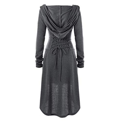 chuangminghangqi Renaissance Kostüm Damen Robe zum Schnüren Mittelalter Kleid mit Kapuze Langarm Retro Gothic Cosplay Halloween Karneval (S, Grau)