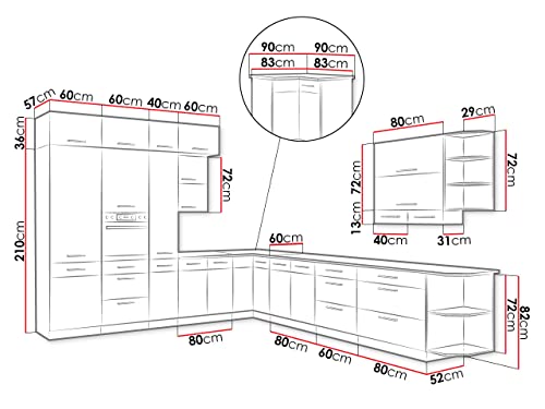 Mirjan24 Küche Woodline I mit Arbeitsplatte iim Set, Küchenblock/Küchenzeile 19 Schrank-Module frei kombinierbar (Eiche Lancelot/Weiß Hochglanz)