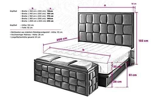 Grande Capri Boxspringbett - Dunkelgrau 200 x 200 cm