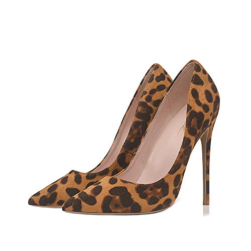 GENSHUO Stiletto Stiletto High Heels, 12CM/4.72IN Damen Pumps Spitz Party High Heels Sexy Basic Schuhe Damen Geschlossen Abendschuhe Lack/Wildleder ，Leopard Print Wildleder 41 EU(11 US)