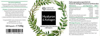 Hyaluronsäure Kollagen Komplex - 180 Kapseln - Angereichert mit Biotin, Selen, Zink, Vitamin C aus Acerola & Bambusextrakt - Laborgeprüft