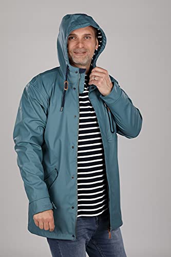 Dry Fashion Herren PU-Parka Lübeck - Regenjacke Herren Wasserdicht Winddicht Reißverschluss Outdoor Jacke Männer in Petrol Größe 4XL