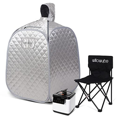 Portable Personal Steam Sauna for Home Spa with Bluetooth and Infrared Control, Steamer, Chair and Tent, Silver | FCC Certified