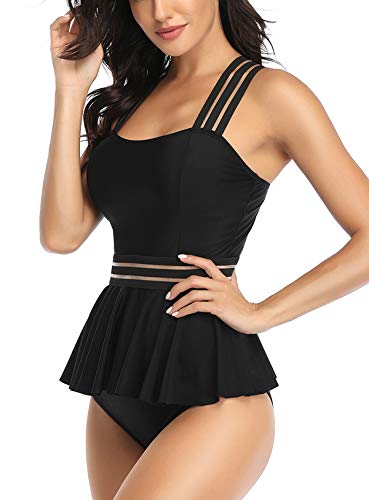 Misolin Damen Tankini 2 Stück Bademode Push Up mit hoher Taille