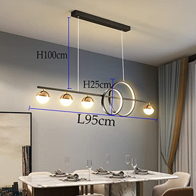 Lanekd LED Pendelleuchte Esstisch Dimmbar Schwarz Hängelampe Hängeleuchte Esszimmer Wohnzimmer Küchen Hängend Lampe Modern Ring Kronleuchter mit Fernbedienung Schlafzimmer Büro Decken Leuchte L95cm