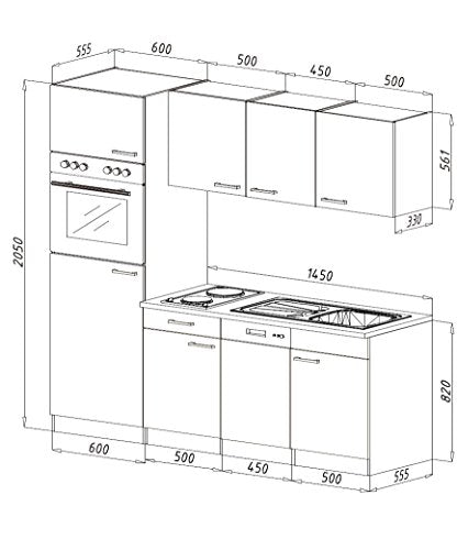 respekta Einbau Single Küche Küchenblock Küchenzeile 205 cm Eiche York grau