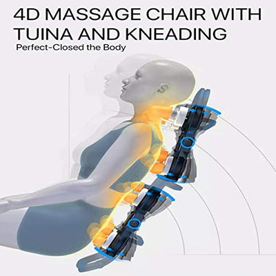 Lzour Ganzkörper-Recliner Shiatsu-Relax-Massagestuhl, Null-Gravity-Massage-Stuhl-Liegewinne eingebauter Bluetooth-Nacken-Schulter-Back-Taille Fußwalze-Niederrückenheizung,Gelb