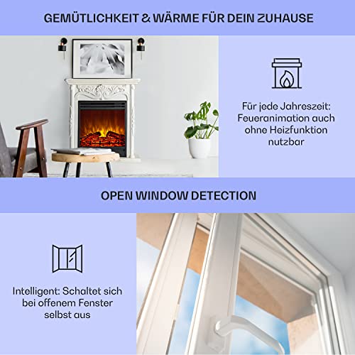 Klarstein Elektrokamin, Elektro Heizungen für Wohnzimmer & Innenräume, Elektrischer Kamin mit LED Flammen, Kamin mit Fernbedienung, Elekroofen-Kamin, Automatische Temperaturregelung, Heizung 1800 W