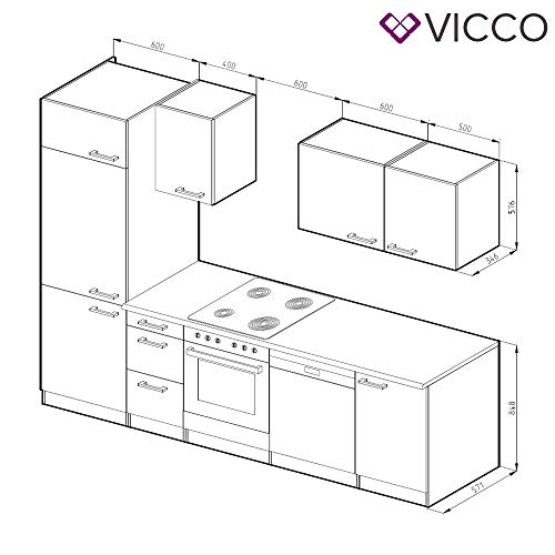 VICCO Küche 270 cm Küchenzeile Küchenblock Einbauküche Komplettküche – Frei Kombinierbar Weiß Hochglanz