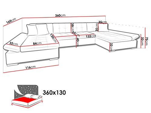 Mirjan24 Ecksofa Alia mit Regulierbare Armlehnen, 2 Bettkasten und Schlaffunktion, U-Form Eckcouch vom Hersteller, Sofa Couch Wohnlandschaft (Boss 12)