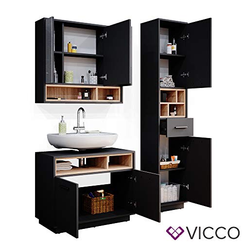 Vicco Badmöbel Set Beatrice Spiegelschrank Waschtischunterschrank Badschrank (3er-Set, Anthrazit-Sonoma)