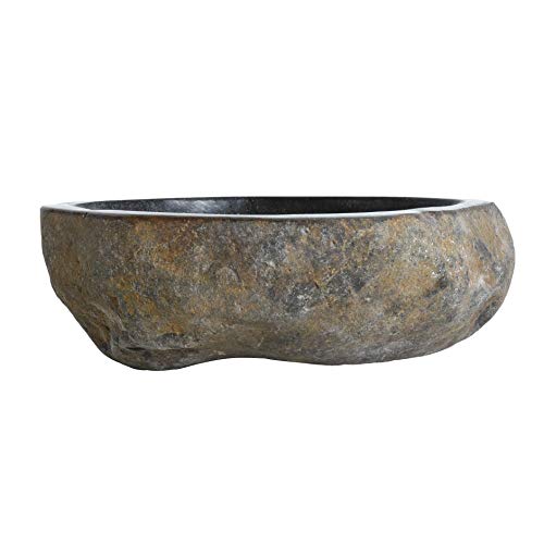 ESTEXO Waschbecken Waschtisch Waschschale aus Naturstein Flussstein Oval Aufsatzwaschbecken Handwaschbecken (Grau / 40-45 x 15 cm)