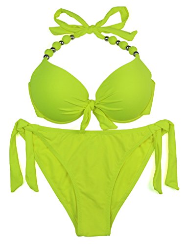 EONAR Damen Seitlich Gebunden Bikini-Sets Abnehmbar Bademode Push-up-Bikinioberteil mit Nackenträger, Gelb, (Größe:40-42)70D/75D/80C/85B