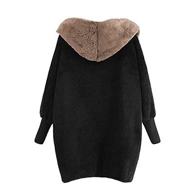 KGLHTYU Fleecemantel Damen Herbstjacke mit Kapuze Teddy Flauschjacke Plüschjacke Kunstpelzjacke Kapuzenjacke Strickjacke Lose Langarmjacke Reißverschluss Plüschmantel S-5XL