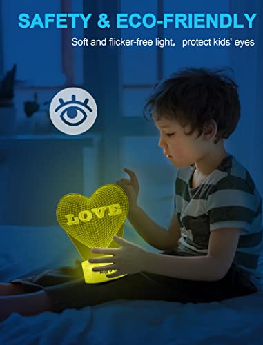 Nice Dream Herzförmig Nachtlicht für Kinder, 3D Illusion Lampe Kinderzimmer LED Licht, Fernbedienung 16 Farbwechsel Dimmbar, Weihnachtsgeschenke für Mädchen Junge Wohnzimmer Schlafzimmer Dekor