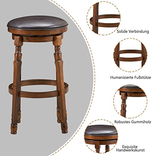 COSTWAY Drehbarer Barhocker 2er Set, Drehhocker mit um 360° drehbarem Sitz, Retro Barstuhl mit Fußstütze, gepolsterter Rundhocker, Bistrohocker aus Naturholz, für Küche Kneipen Cafés (74 cm hoch)