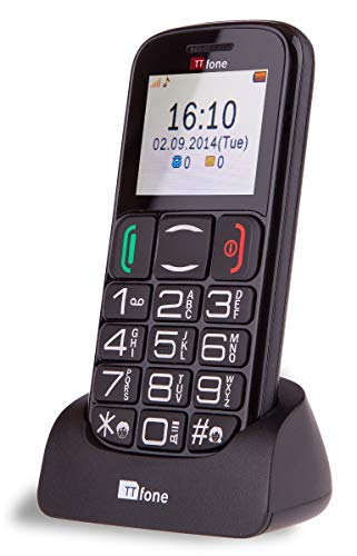 TTfone Mercury 2 (TT200) Pay As You Go - Prepay - Payg - Big Button Basic Senior Handy - Einfach - mit Dock (Vodafone PAYG), Schwarz